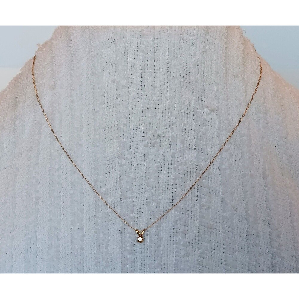 Vintage Deadstock Delicate Dainty 14K Gold .10 ct Diamond Necklace 18 in